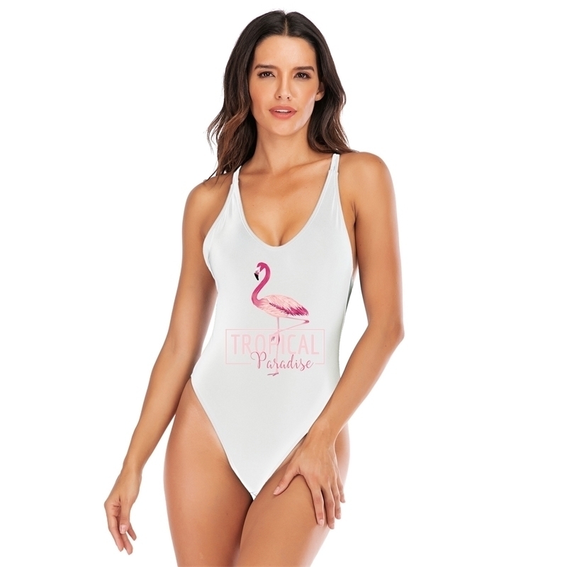 

Women Swimsuit Flamingo Print One Pieces Cross Back Swimwear monokini Sexy Bodysuit Bathing Suit Swimming Suit Custom Y200824, 224 red