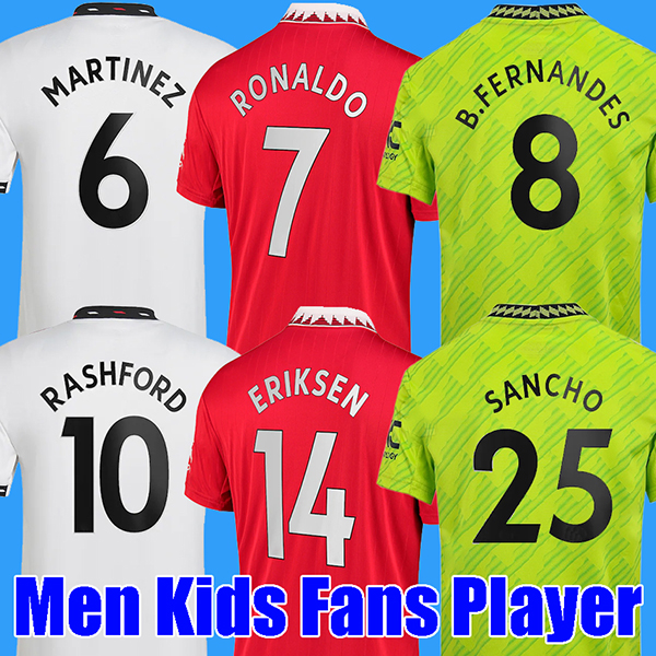 

22 23 MANS UTDS soccer jersey ERIKSON MARTINEZ SANCHO VARANE GREENWOOD RASHFORD football shirts 2022 2023 men kids kits MANCHESTERS B.FERNANDES, Home kids