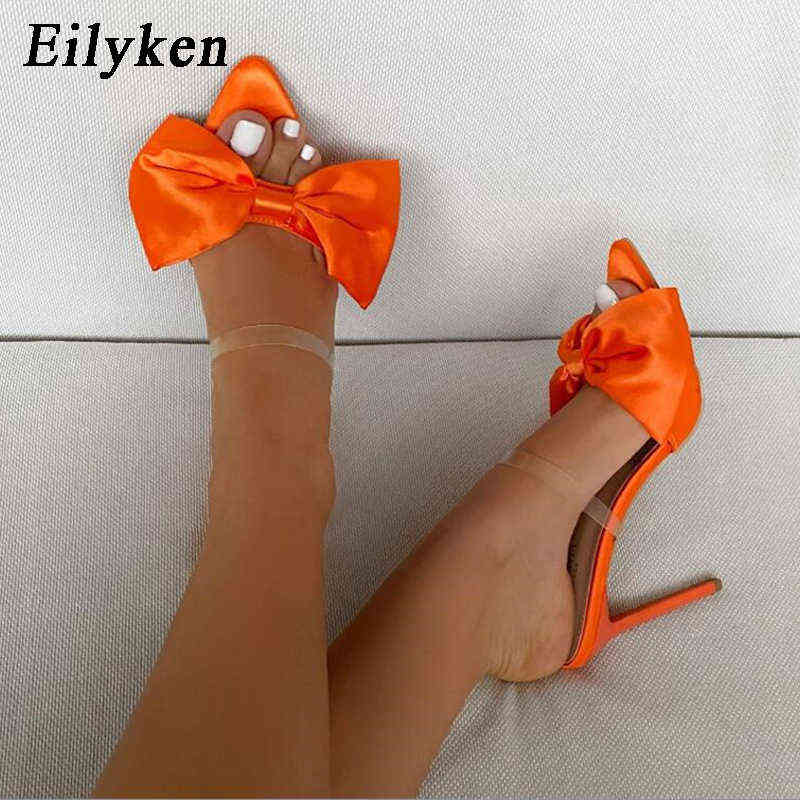 

Sandals 2023 New Silk Butterflyknot Mule High Heels Slippers Pointed Toe Strappy Slides Party Women Shoes 220232, Green