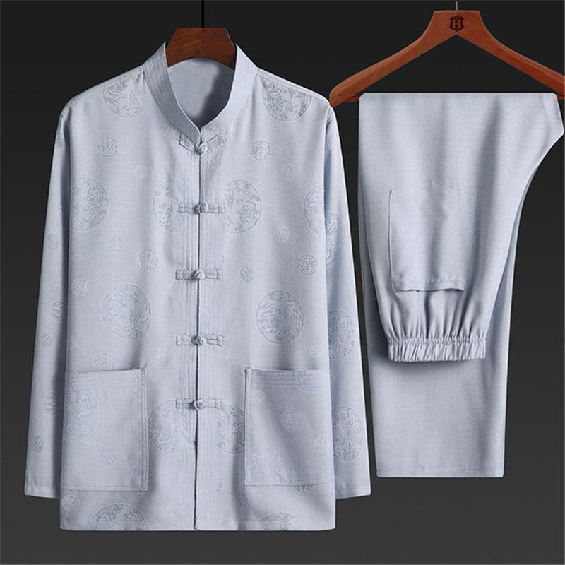 

Men's Tracksuits Tai Chi Suit 2022 Autumn Chinese Cotton Linen WuShu Clothing Long Sleeve Shirt+Long Pant Plus Size With Pocket, White pants