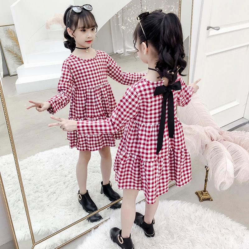 

Girl's Dresses Kids Girl Fashion Dress Plaid Long Sleeve Shirt Spring Autumn 3 4 5 6 7 8 9 10 11 12 Years, Red;yellow