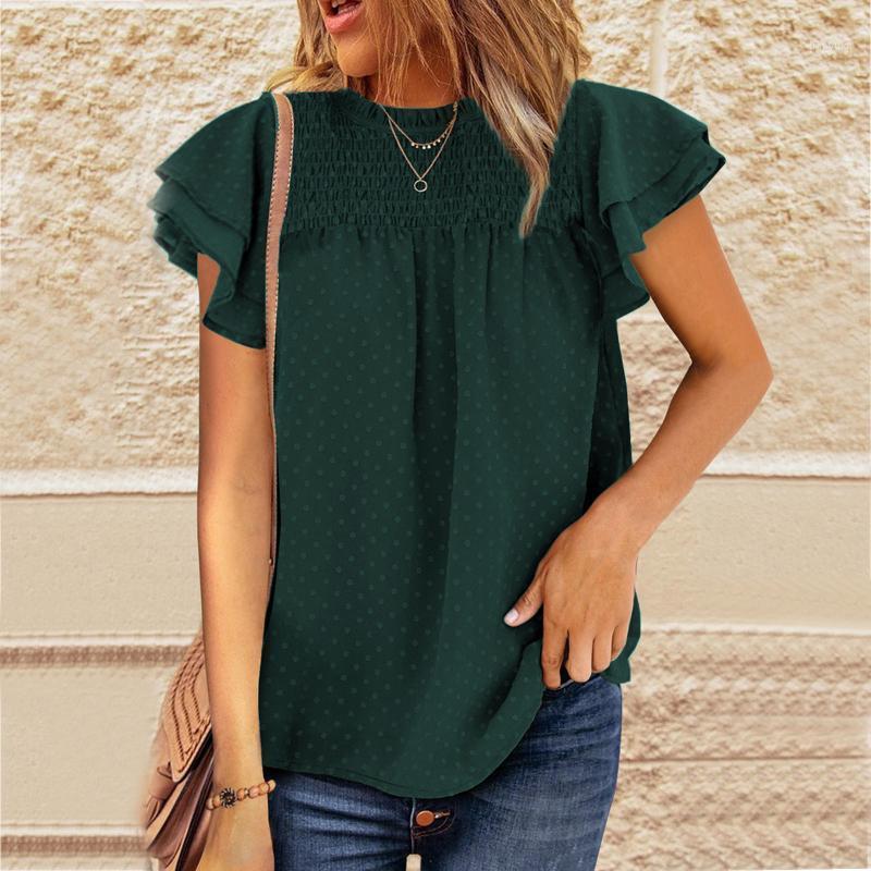 

Women' Blouses & Shirts Fashion Chiffon Office Blouse Shirt Casual Ruffles O-Neck Tops Summer Ladies Female Women Short Sleeve Blusas Pullo, Green
