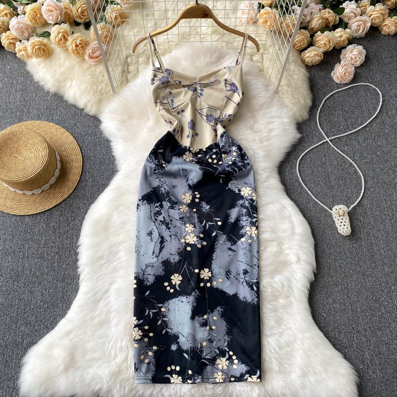 

Casual Dresses Printed Suspender Hip Skirt Summer Women' High-Grade Slim Fit Elegant Dress FashionCasual, Picture color