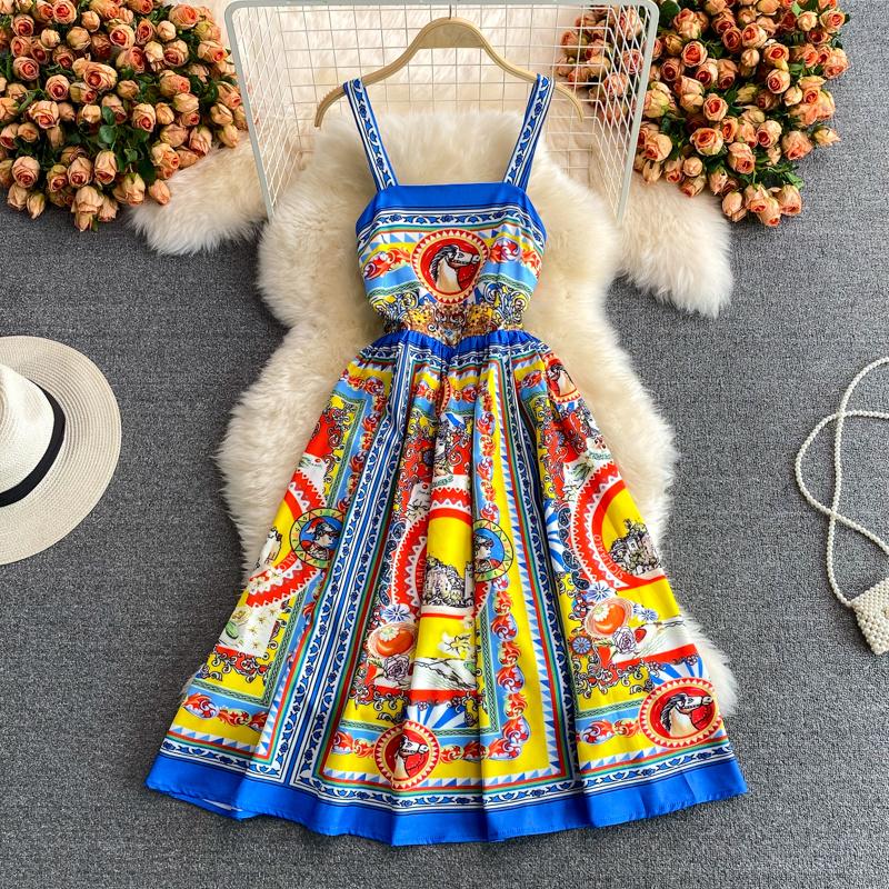 

Casual Dresses Mysimlochic Brand Summer A Line Square Collar Bohemia Mini Dress Floral Print Vestidos Chiffon Fashion High Waist Women Dress, Blue