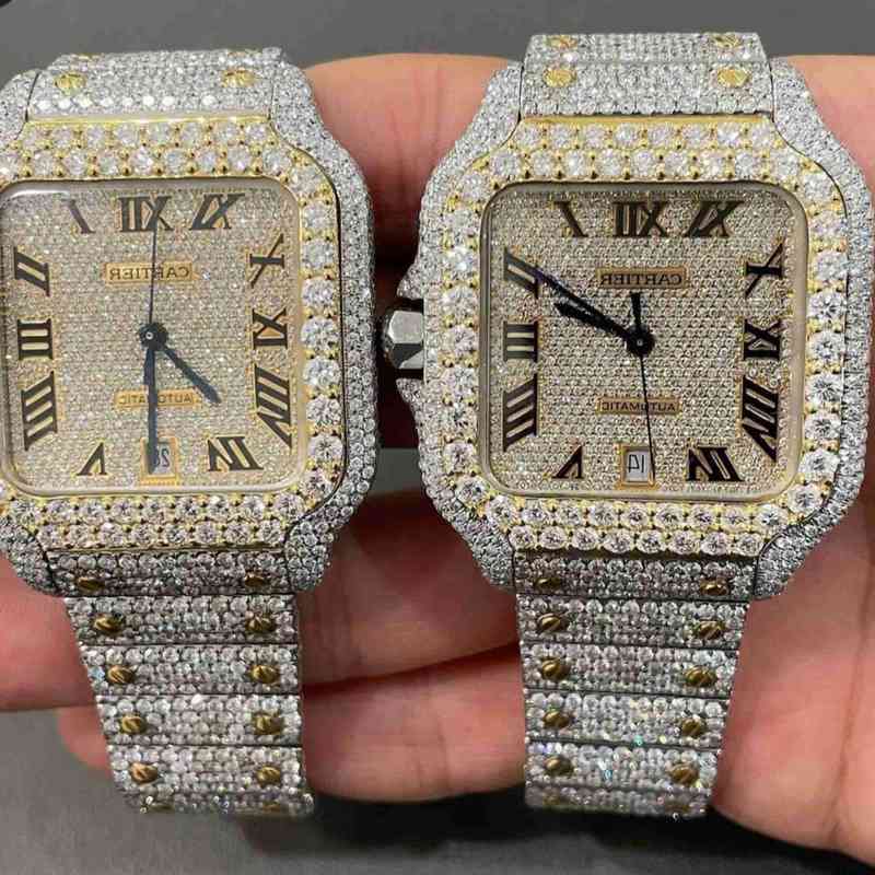 

Stylish Custom Hip Hop Luxury Dign Stainls Steel Iced Out Diamonds Moissanit Watch IM828, Gold