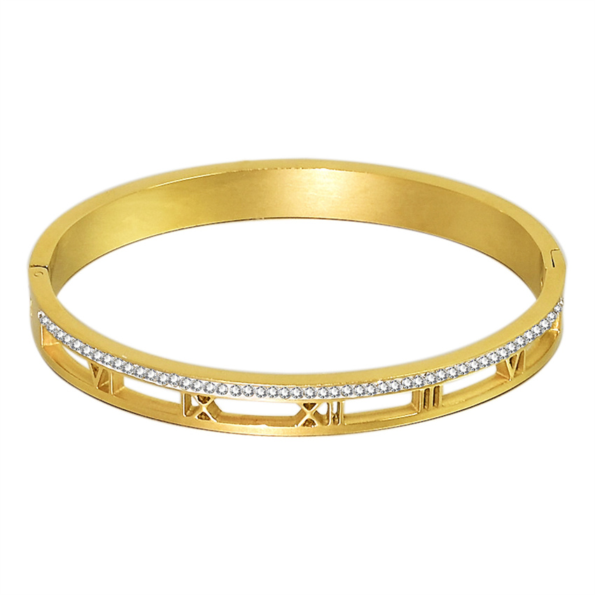 

Roman Numeral Women's Hand Bangles With Diamond Costume For Women Girls Hollow Out Stainless Steel Bangle Female Luxury Fashion Jewelry Wedding Party Elegant Casual