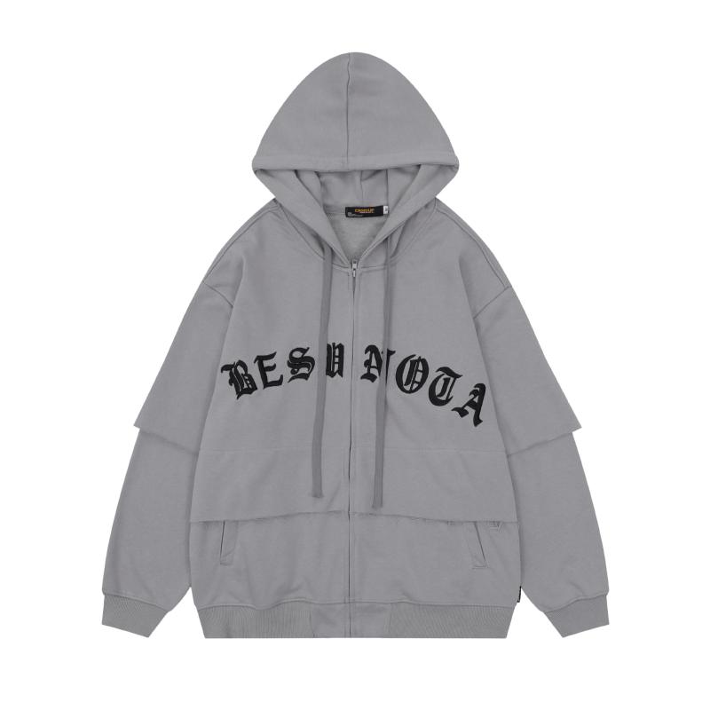 

Men' Hoodies & Sweatshirts Hip Hop Embroidery Men Fake Two Pieces Zip Up Streetwear Oversize Pullover For MaleMen, As pic