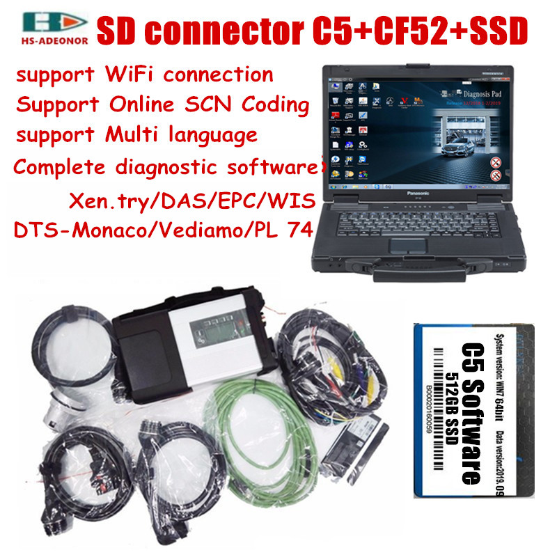 

mb star sd connect c5 wifi diagnose tool software ssd hdd with laptop cf52 toughbook super windows 11system scanner for cars trucks ready to use