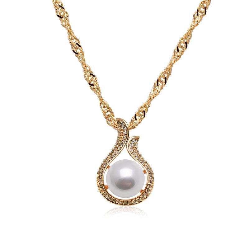 

Pendant Necklaces Mother Days White Simulated-Pearl With Zircon Neacklace For Elegant Women 18 K Yellow Gold ColorPendant