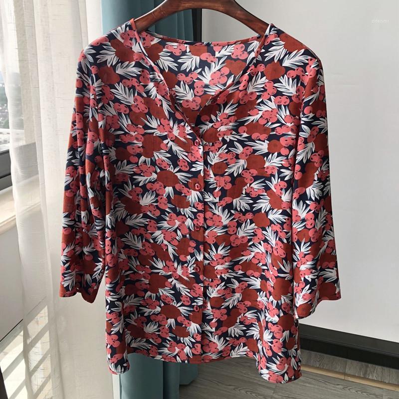 

Viscose Women' Blouse O-neck Lady Spring And Summer Sweet Print Vintage Female Short Top With Buttons Blouses & Shirts, As pic