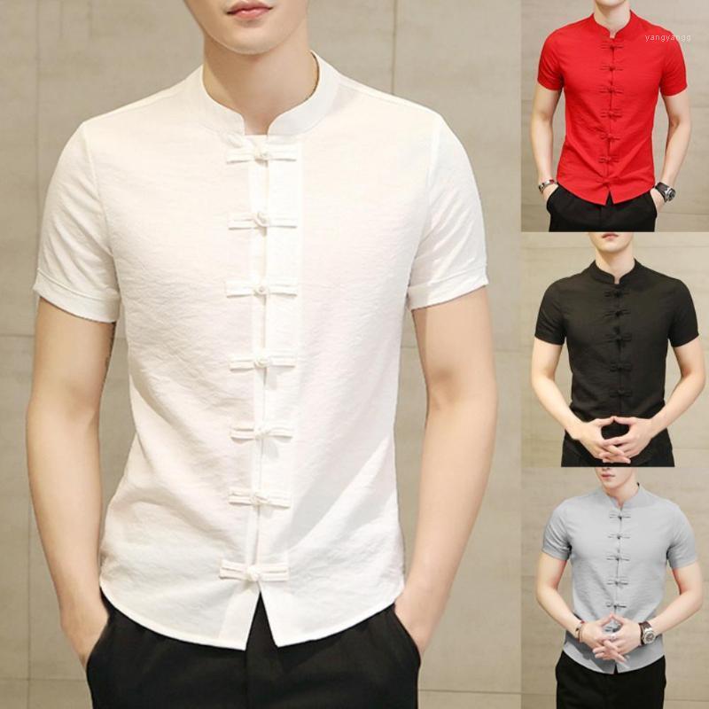 

Traditional Chinese Tang Suit Men Plus Size Summer Short Sleeve Uniform Chemise Ete Homme 2022 Men's Casual Shirts, Watermelon red