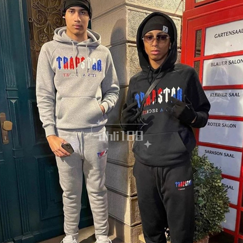 

Tide Brand Trapstar Hooded Sweater Pants Two-piece American Hip-hop Sweatshirt Sweatpants High Quality Cotton Fashion Casual Sweaters Ins, White 2