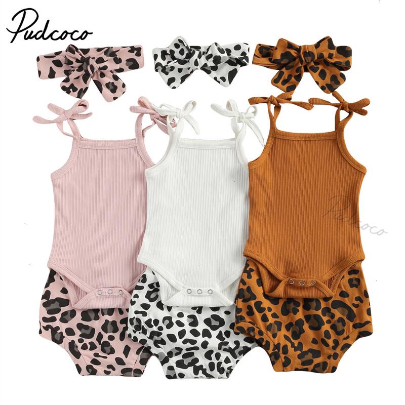 

Infant Newborn Baby Set Girls 3 Pcs Outfits Suits Sling Tank Tops Ribbed Romper Leopard Shorts Headband Sets, Pink