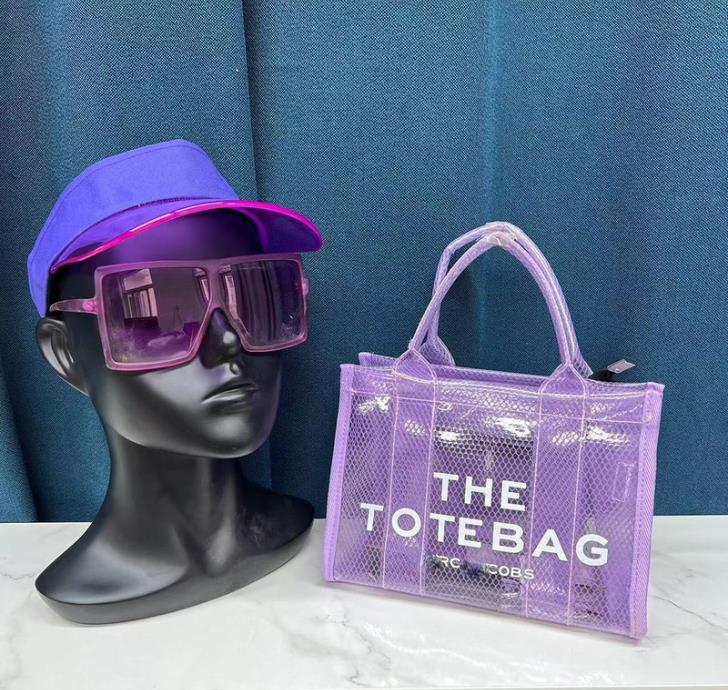 

3PCS Sunglasses Caps Totes for Women Designer Women's Summer Transparent Tote Bags PVC Handbags with Shoulder Strap Beach Bag