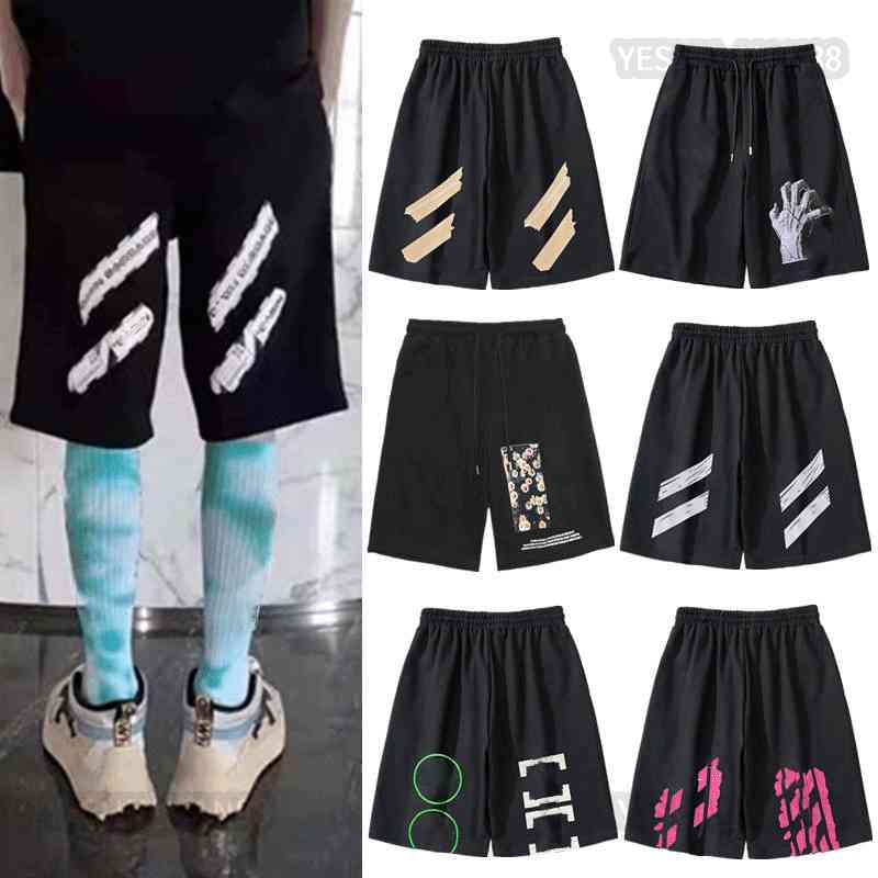 

Designer Luxury Summer OFFS Classic Graffiti Shorts Mens And Womens White Black High Street Loose Leisure Sports Beach Swim Short, 22