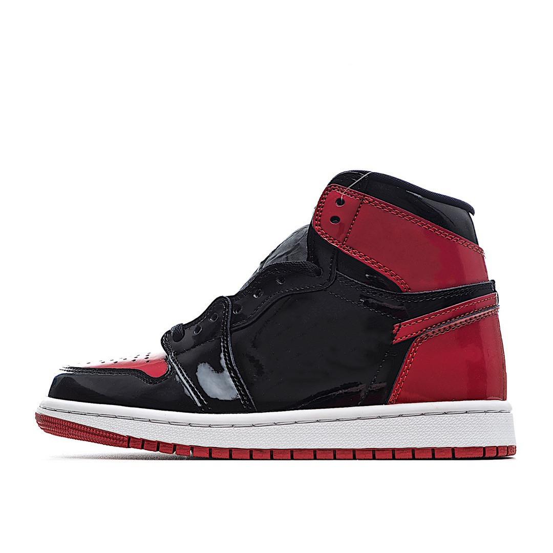 

Mens Womens Shoes Jumpman 1 High OG Bred Patent Basketball Shoes Top Quality Sports Sneakers Real Leather Color Black/White-Varsity Red Size 36-47 Available, Box