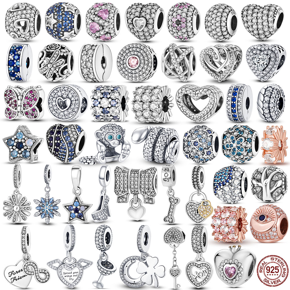 

925 Silver Charm Beads Dangle Sparkling CZ Zircon Bead Fit Pandora Charms Bracelet DIY Jewelry Accessories