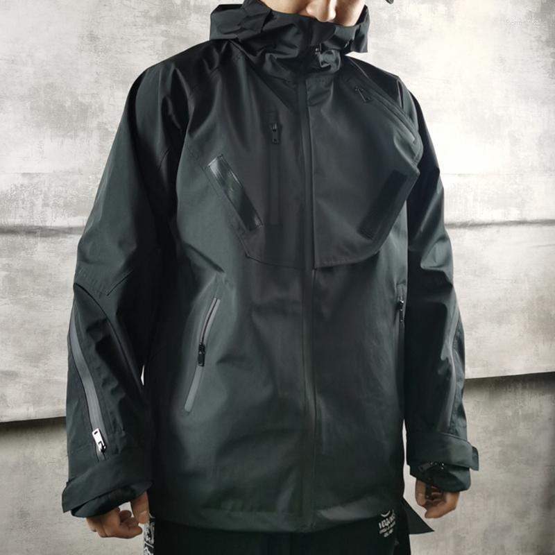 

Men's Trench Coats Waterproof Zipper Cargo Jacket Men Winter Windbreaker Hip Hop Streetwear Casual Loose Outwear Techwear Punk CoatMen's Ken, Black