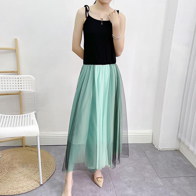 

Fairy Dress Summer Sexy Cotton Sling Stitching Mesh Long Sundress Fashion Clothes For 2022 Spring Ladies Beach Dresses Casual, Green