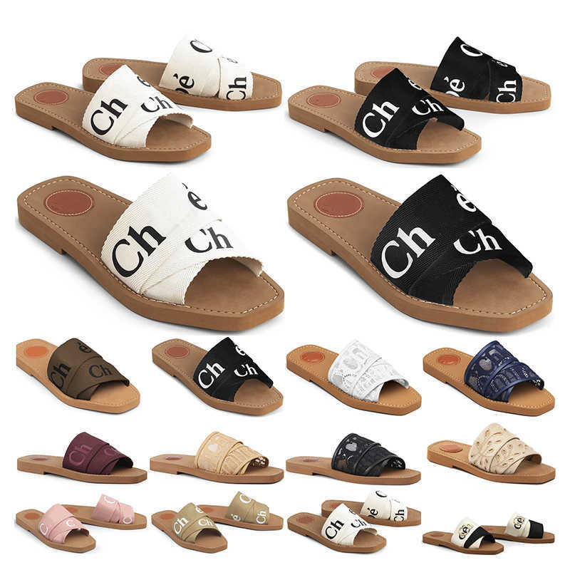 

Luxurys Designers Woody shoes Ch Sandals Women Slippers flat Mule in canvas Rubber Beach Sliders Woven Peep Toe Casual Letter