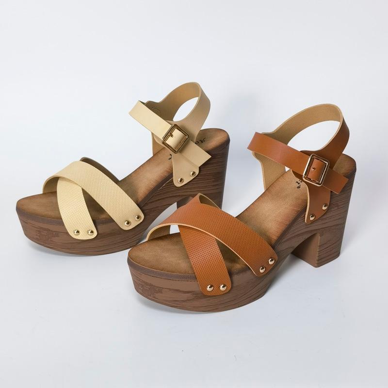 

Sandals Rivet Women's PU Wooden Cross Peep Toe Platform Comfort Plus Sandale Chunky Heel Roman Style WomenSandals, Chocolate