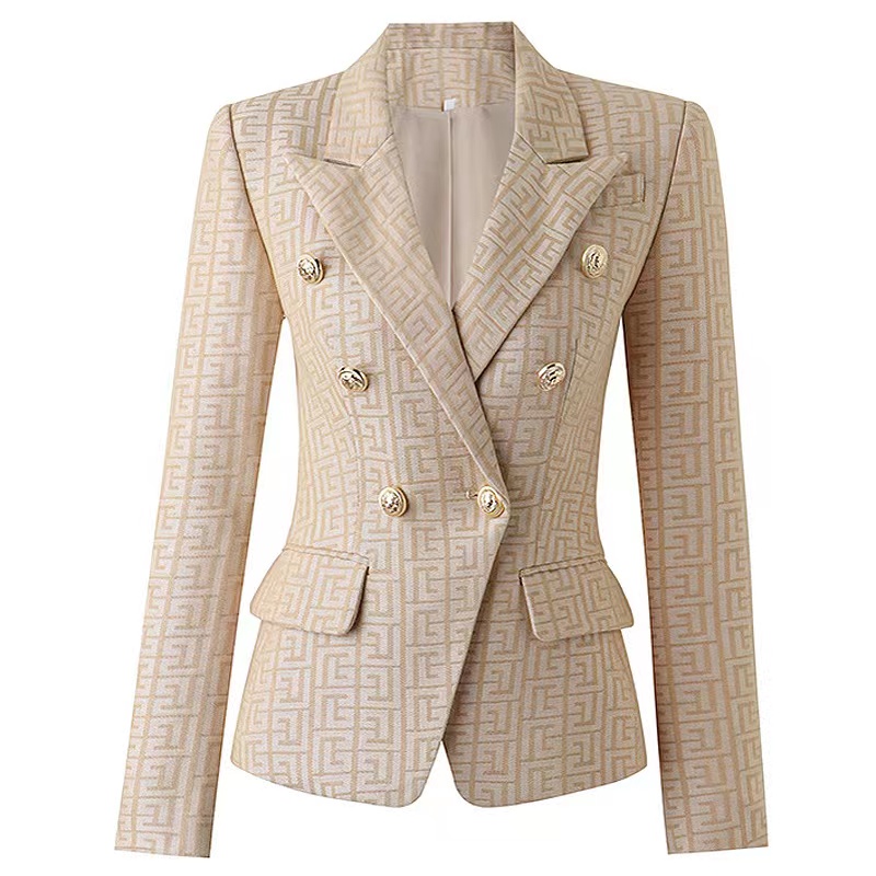 

B801 Womens Suits Blazers slimfit Fashion 2022 Luxury queen party Spring Collection Texure Pattern Formal Jacket Elegant Women Wear Blazer Cocktail, Beige