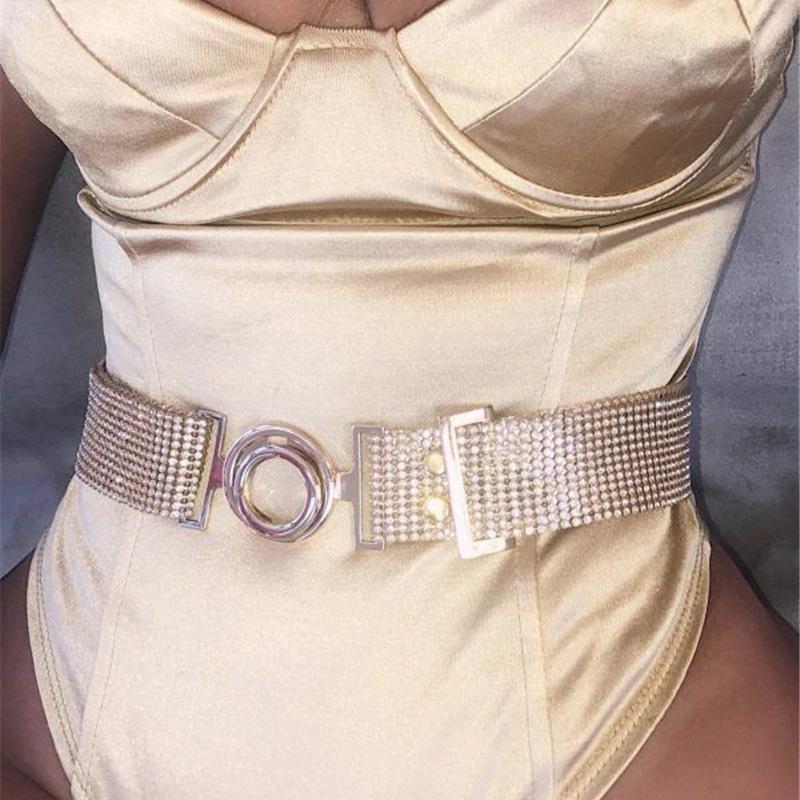 

Belts 2022 Luxury Shiny Full Rhinestones Waist Belt Women Bling Crystal Diamond Big O Ring Wide Bride Wedding Cinturones, Gold