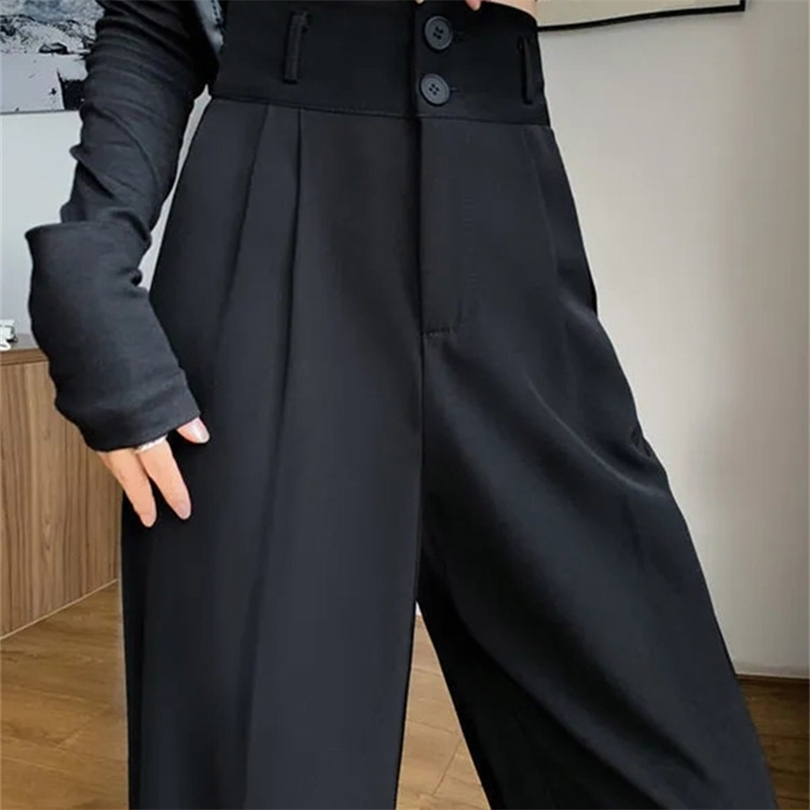 

Yitimoky Black Suit Pants for Women Korean 2 Buttons Wide Leg Trousers Vintage Streetwear High Fashion Ulzzang Work Bottoms 220812