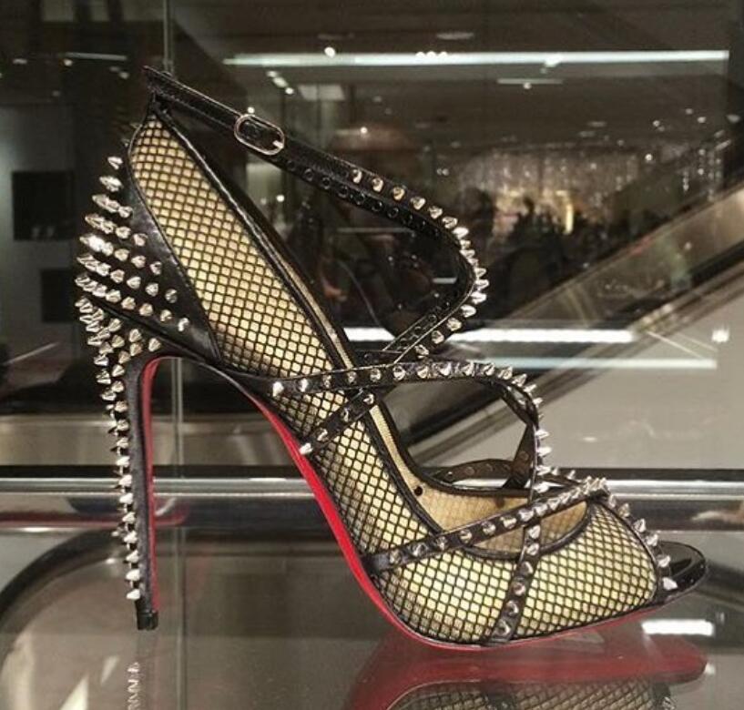 

Designers Sandals Women Dress pumps red bottoms high heels platform LOUBI Choca Spikes red-sole super heeled wedding party with box, 10