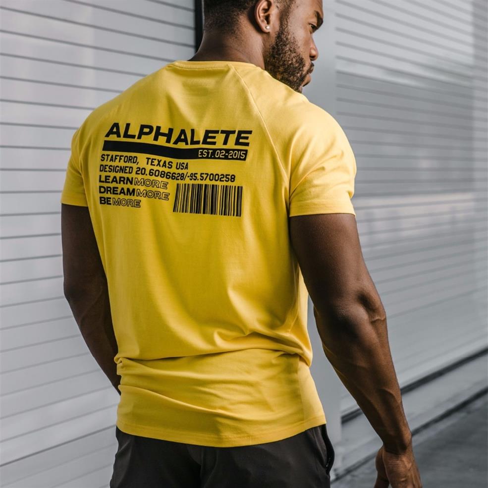 

ALPHALETE Summer New Men Gyms T shirt Fitness Bodybuilding Slim Shirts Fashion Leisure Short Sleeved Cotton Tee Tops T200516228e, Black black