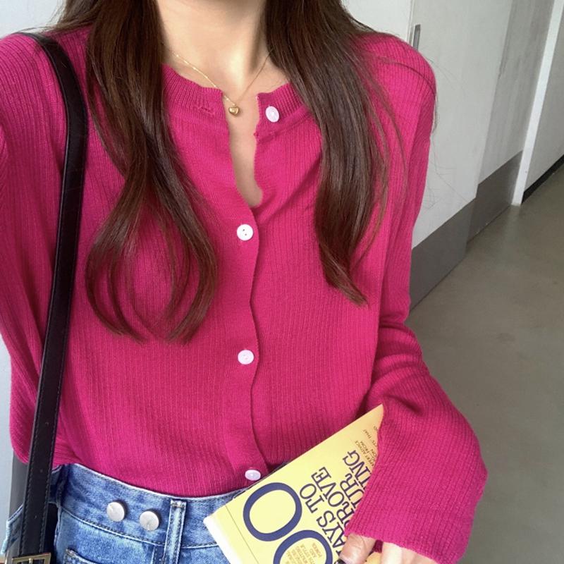 

Women's Knits & Tees Rose Red Gray Knitted Women Cardigan Spring Autumn Long Sleeve Button Up Casual Loose Korean Thin Sweater Coat, White
