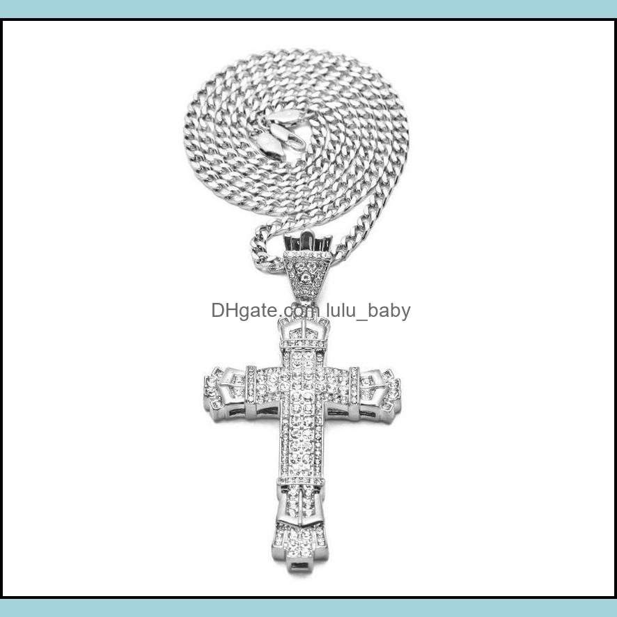 

Pendant Necklaces Pendants Jewelry Retro Chram Cross Diamond Women Mens Hip Hop Necklace With Long Cuban Chain Sier And Gold Epacket Drop