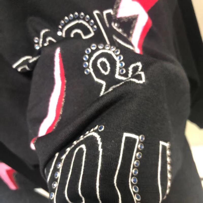 

Women's Sweaters 100% Wool Women Sweater Knitwear Shiny Letters Embroidery Classic Girls Winter Pullovers, White;black