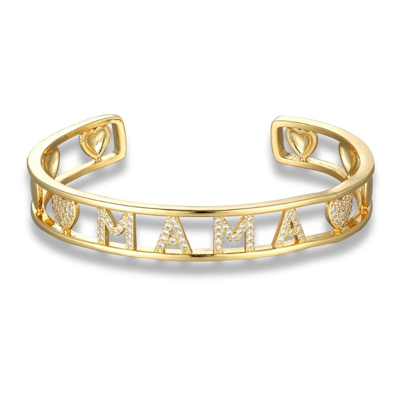 

Bangle Mama Letter Love Gold Color Rhinestone Charm Copper Opening Adjustable Design Bangles Hollow Simple Trendy Jewelry