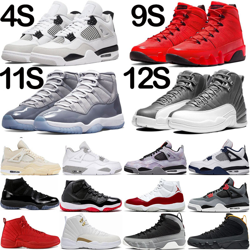 

2022 Top Quality 4s 9s 11s 12s Basketball Shoes Jumpman 4 Retro Black Cat Cactus Jack Universitys Blue Union Air Mens Womens Sneakers Off White Sail Kaws Trainers 36-47, With original box