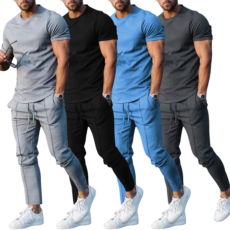 

2022 summer mens Tracksuits sportswear T-shirt and pants set leisure Street trend leader home wear men's pants, Black
