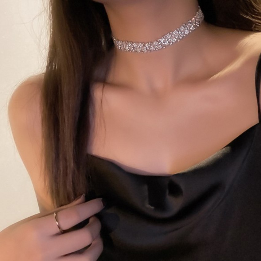 European and American simple designer high quality diamond necklace trend fashion women clavicle chain-image-760222427