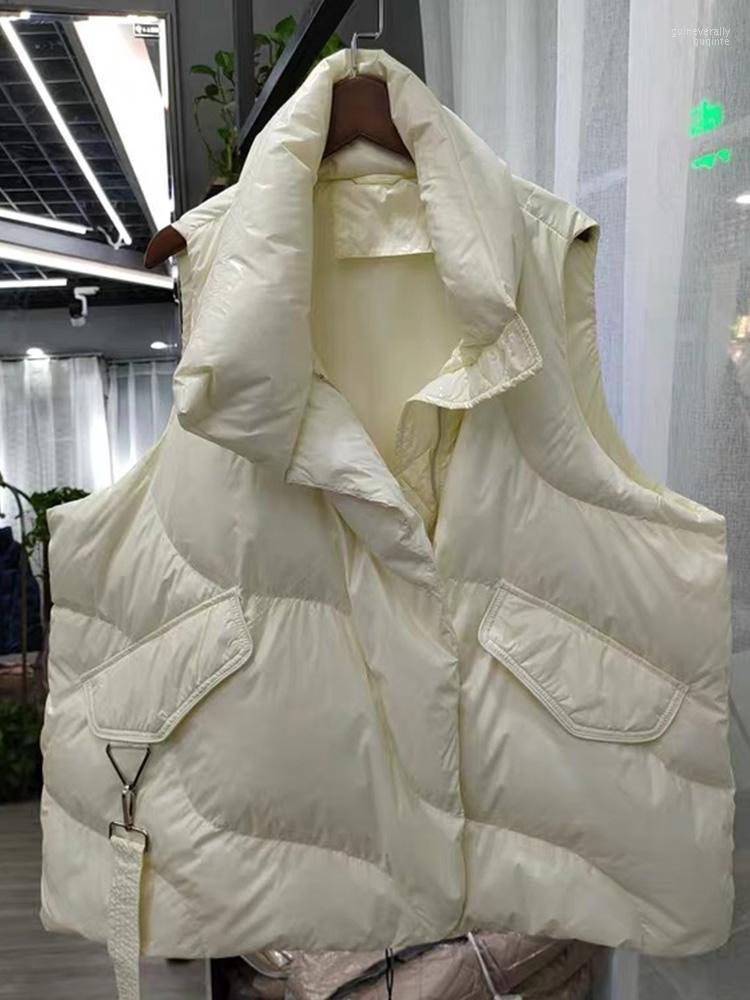 

Women's Down & Parkas FMFSSOM Loose Causal 90% White Duck Jacket Women Sleeveless Asymmetric Length Beige Spring Autumn Windpoof Basic Outwe, Black