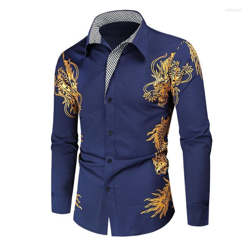 

Men's Casual Shirts Men Fashion Shirt Autumn And Winter Bronzing Printing Long-sleeved Lapel Free Fast Camisas De HombreMen's Eldd22, 2wh