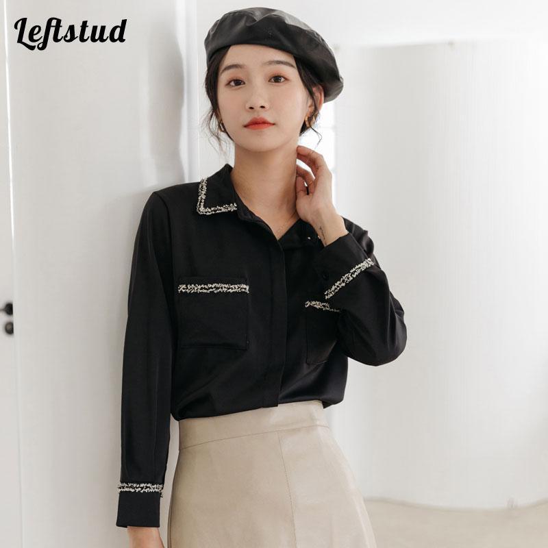 

Women' Blouses & Shirts Chiffon Shirt Long-sleeved 2022 Autumn Style Small Fragrance Design Niche Top, Black