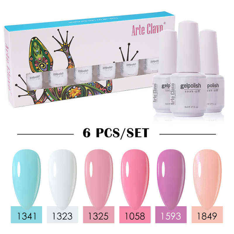 

Nail Polish Arte Clavo 6pcs/Set 8ml Gift Box Gel Nail Gel Polish Lacquer Gellak Color Nailart Lucky Vernis Nail Gel Varinsh Kit For Manicure T220826, Pink