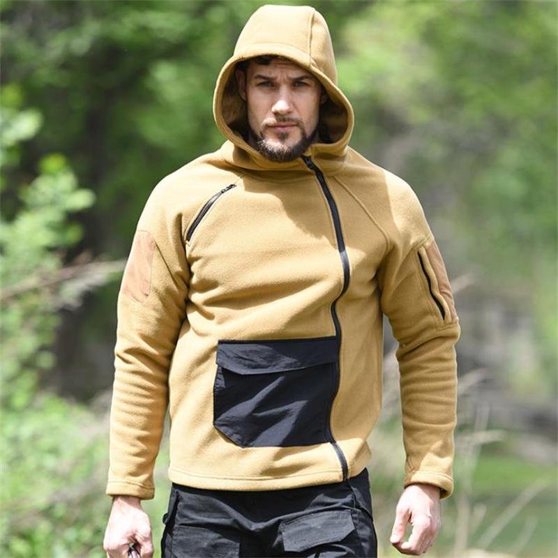 

Men' Jackets Autumn Winter Thermal Fleece Tactical Jacket Warm Hoodies Unisex Hooded Coat Men Military Hiking Hunting Sports CoatMen' Men, Black