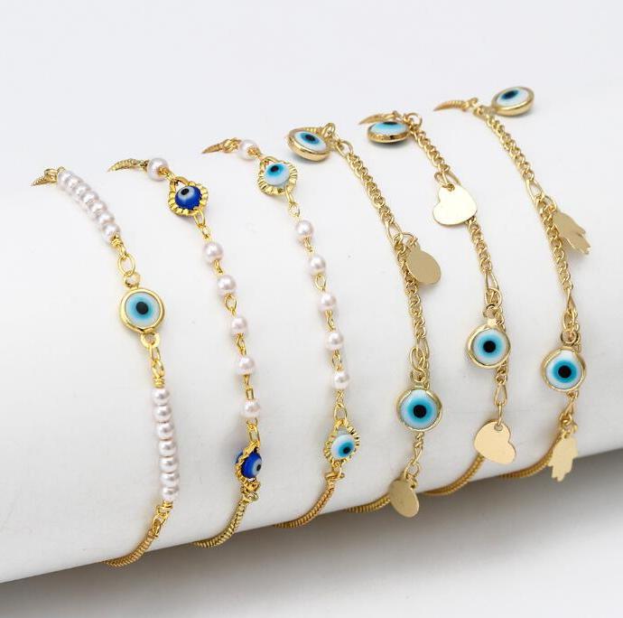 

Luxury Gold Evil Blue Eye Bracelets Lucky Turkish Eyes Charm Bracelet For Women Girls Beach Jewelry Party Gift 10 styles