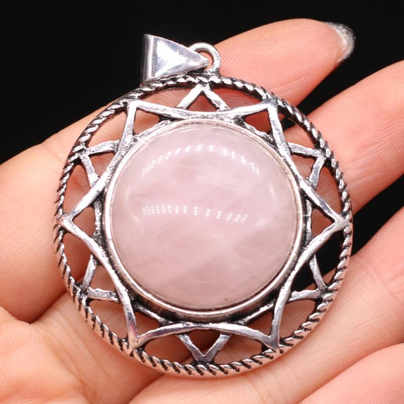 

Pendant Necklaces Natural Stone Rose Quartzs Agates Vintage Hollow Alloy Abalone Shell Charms For Jewelry Making DIY Necklace Size 40x40mmPe