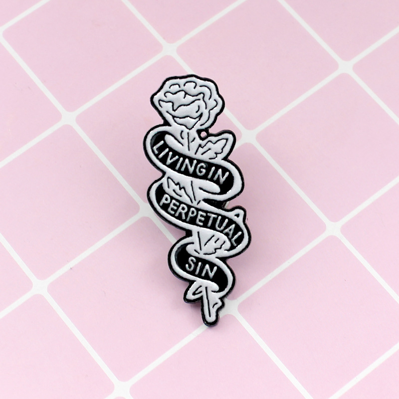 

LIVING IN PERPETUAL SIN White Rose Enamel Metal Brooch Feminine Charm Dress Backpack Badge Ornaments Best Lover Gift, As picture