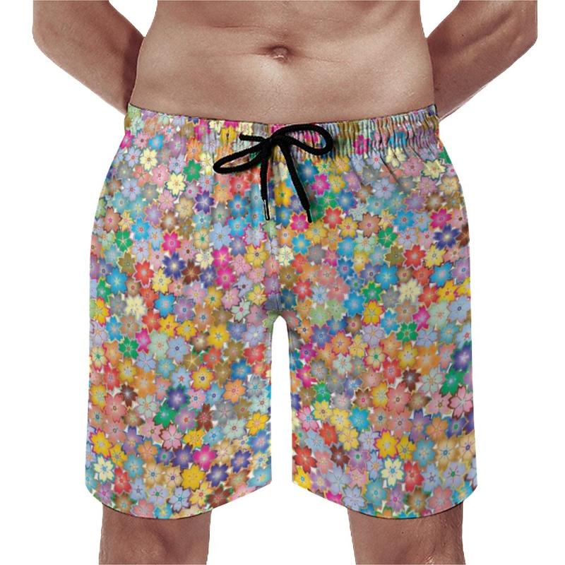 

Men's Shorts Flower Power Board Floral Print Beach High Quality Man Funny Printing Swimming Trunks Plus SizeMen's, Style-23