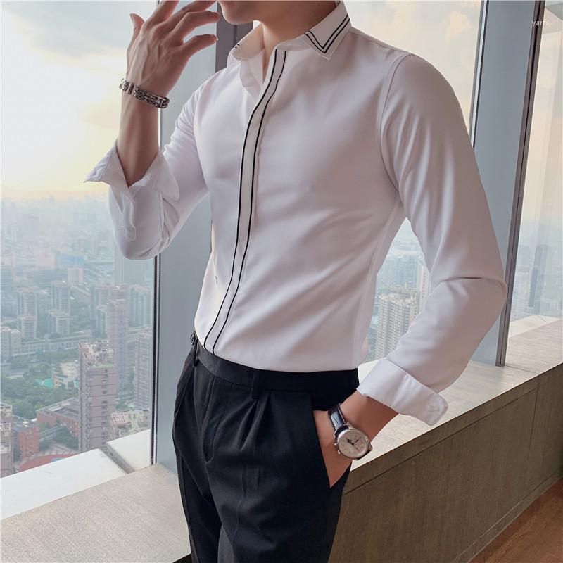 

Loldeal Long-sleeved Shirt Men Slim Club Party Prom Purely Men's Casual Shirts, Black