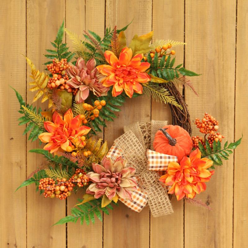 

Decorative Flowers & Wreaths Pumpkin Wreath Fall Gifts Artificial Hanging Door Decoration For Curtain Front Wall Window Thanksgiving Day, As pic