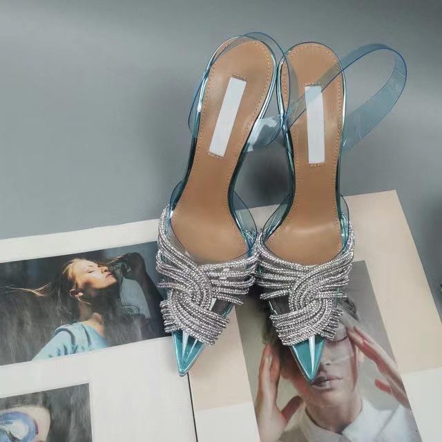 

Sandals Rhinestones Pointed Toe Women Female Transparent Thin High Party Shoes Ladies Sexy Pu Leather Shallow Footwear 2022Sandals, Apricot