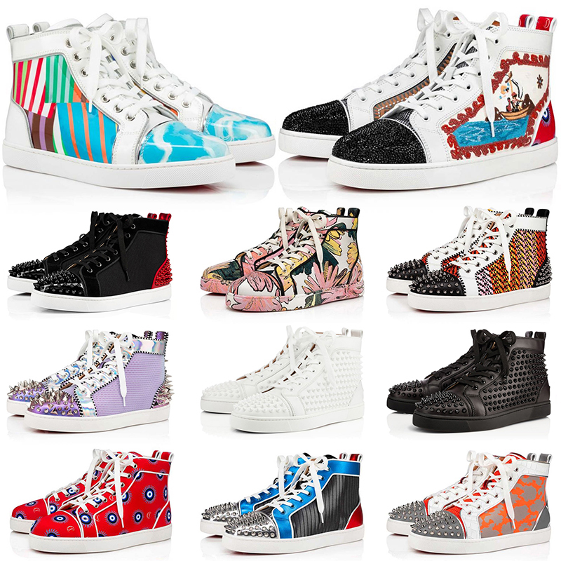 

2022 luxurys red bottoms shoes for men women big size us 13 designer flat casual shoes trainers genuine Leather bottom fashion high top platform sneakers EUR 36-47, B4